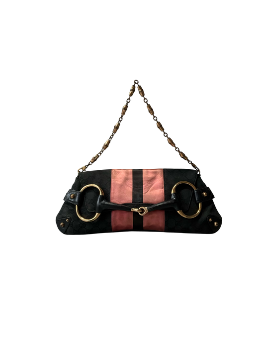 Gucci By Tom Ford Satin Horsebit Bamboo Chain Shouder  Bag
