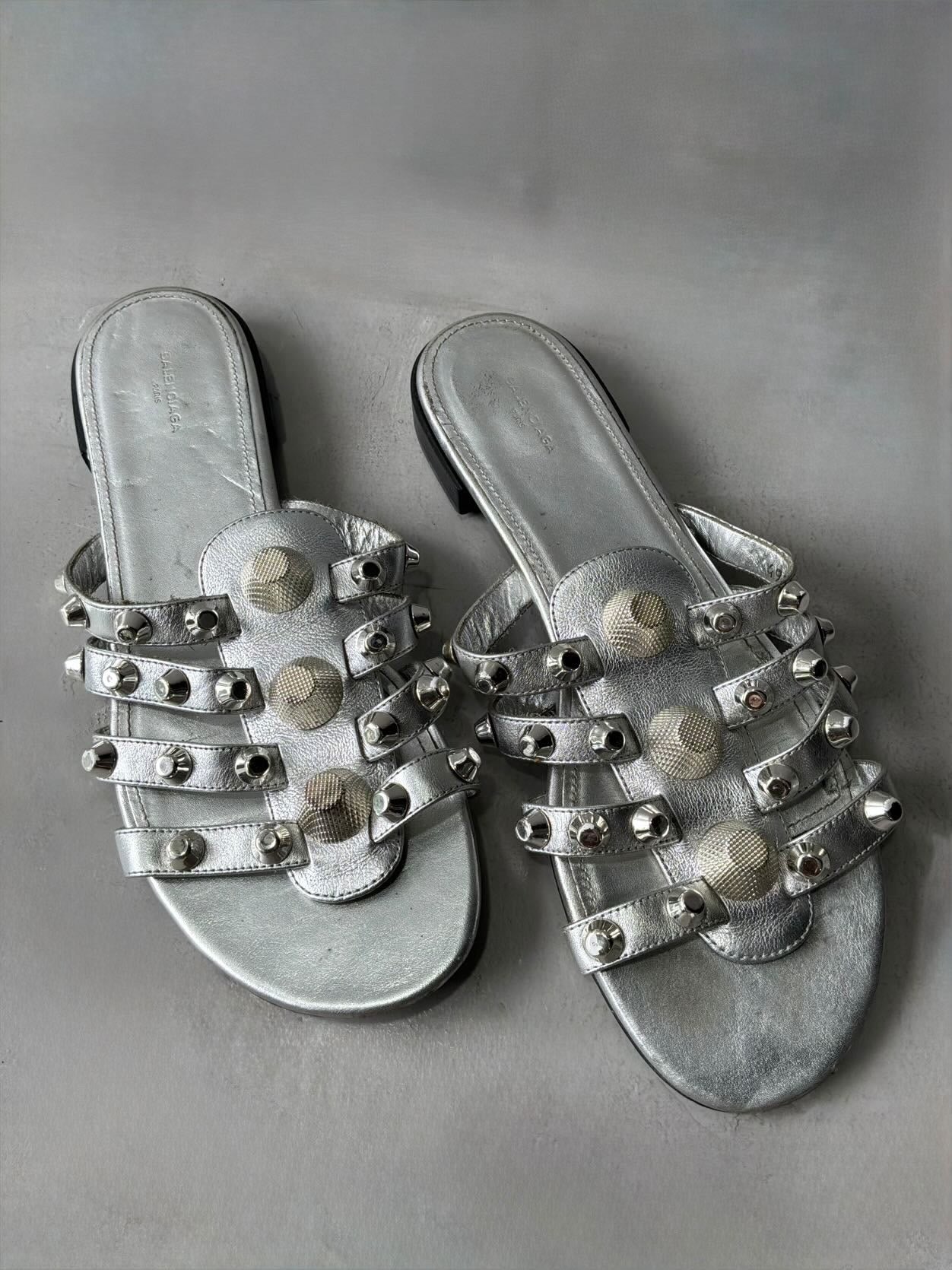 Balenciaga Metallic Silver Arena Giant Slides