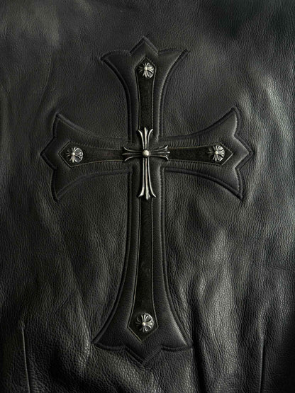 Chrome Hearts Shearling Lined Leather Silver Cross Vest