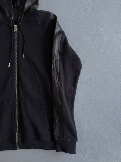 Saint Laurent Paris Leather Lined Zip Hoodie