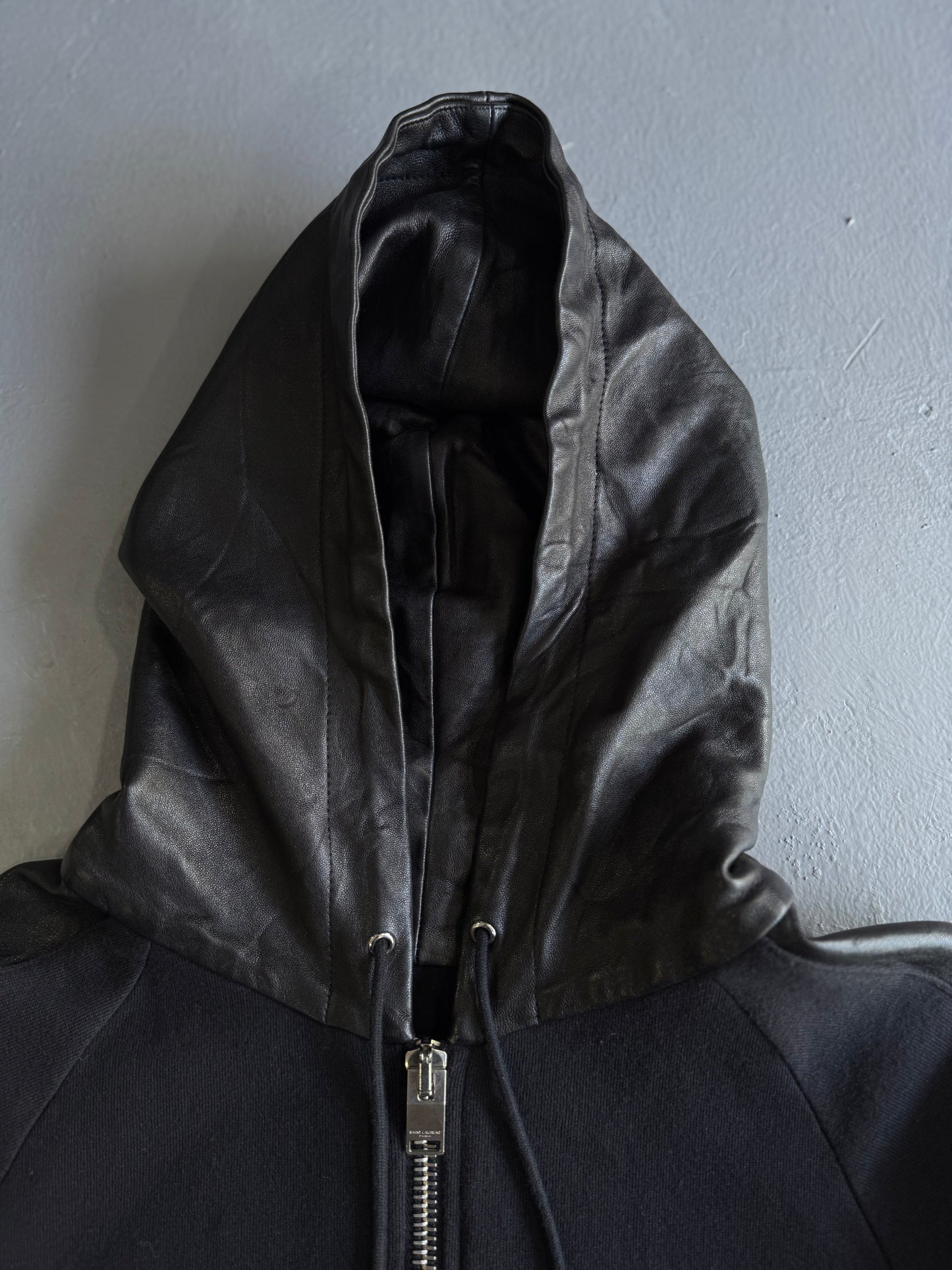 Saint Laurent Paris Leather Lined Zip Hoodie