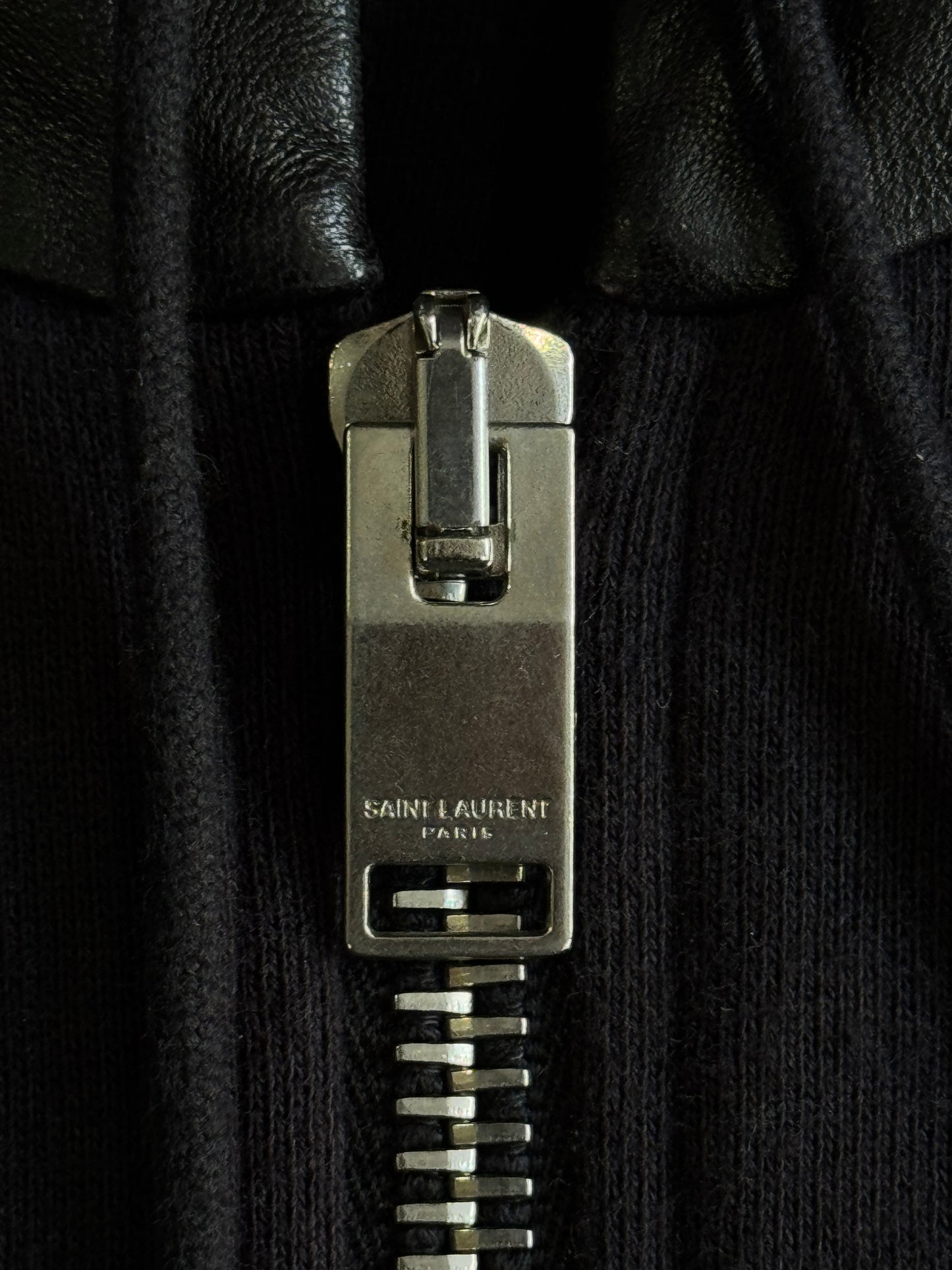 Saint Laurent Paris Leather Lined Zip Hoodie