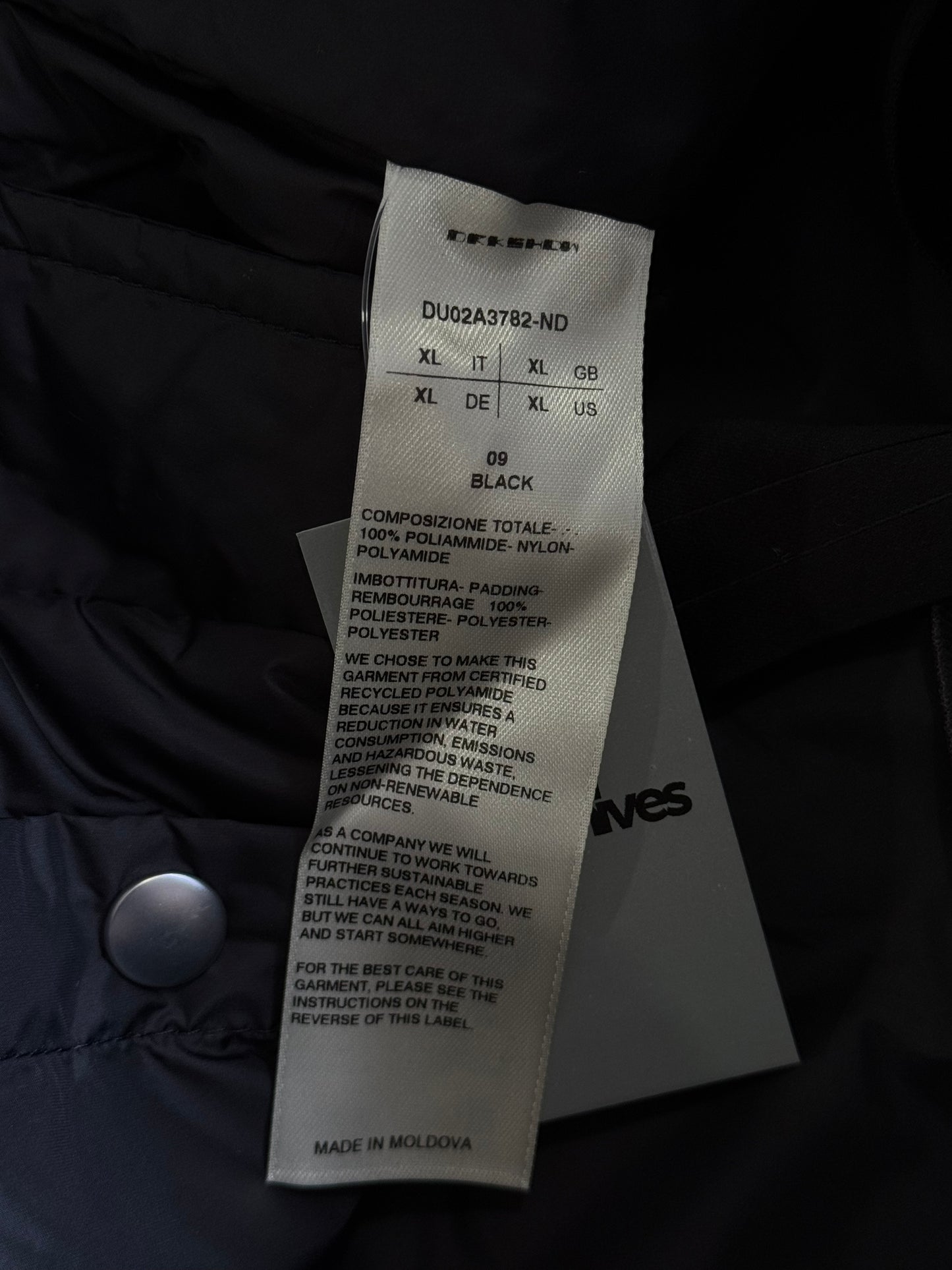 Rick Owens Snap Font Puffer Lined Jacket