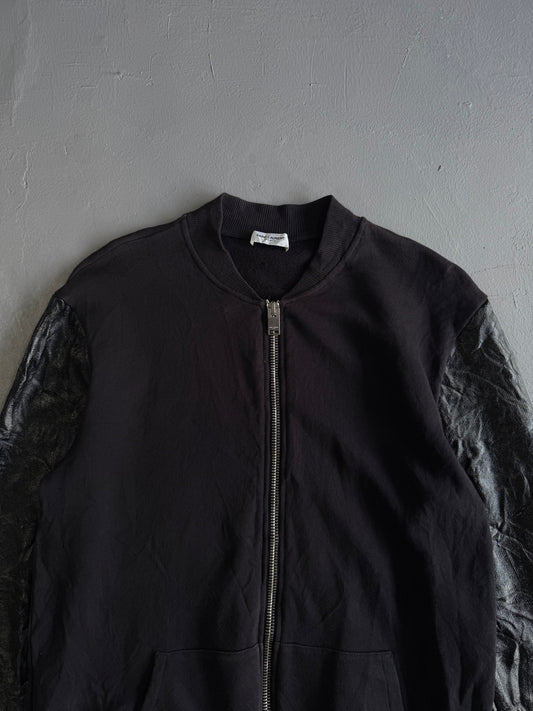 Saint Laurent Paris Leather Sleeves Bomber Jacket