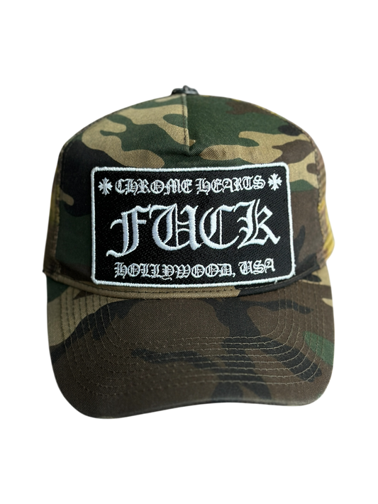 Vintage Chrome Hearts 'FUCK' Camouflage Trucker Hat