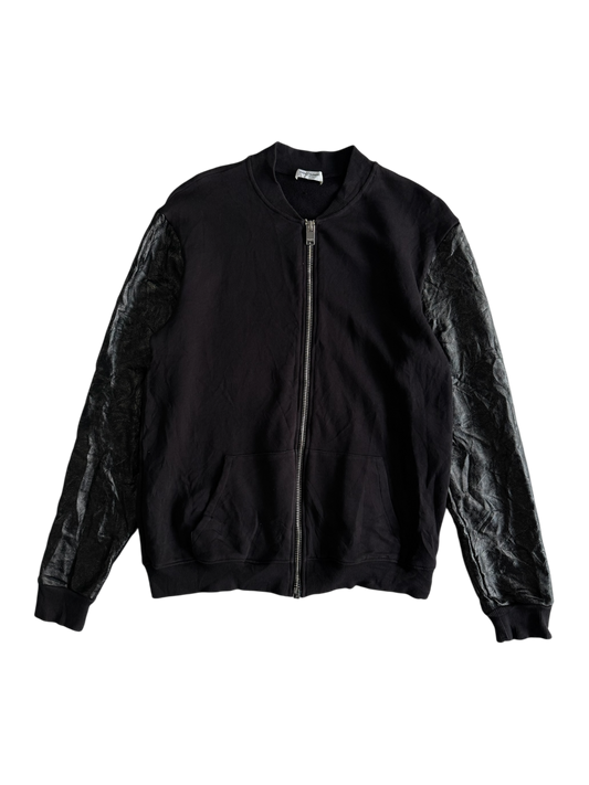 Saint Laurent Paris Leather Sleeves Bomber Jacket