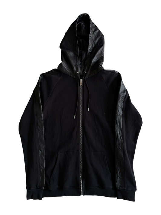 Saint Laurent Paris Leather Lined Zip Hoodie